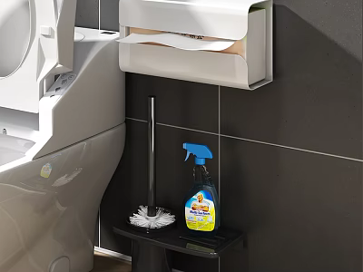 Bathroom Daily Living Essentials With Toilet Paper Holder Brush And Cleaning Spray 3d model