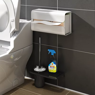 Bathroom Daily Living Essentials With Toilet Paper Holder Brush And Cleaning Spray 3d model
