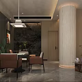 Cozy Modern Hotel Mahjong Room Interior With Tables Chairs Chandeliers And Decorative Plants