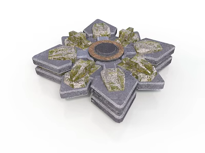 Star Shaped Gray Decorative Plates With Central Circular Part And Green Details 3d model