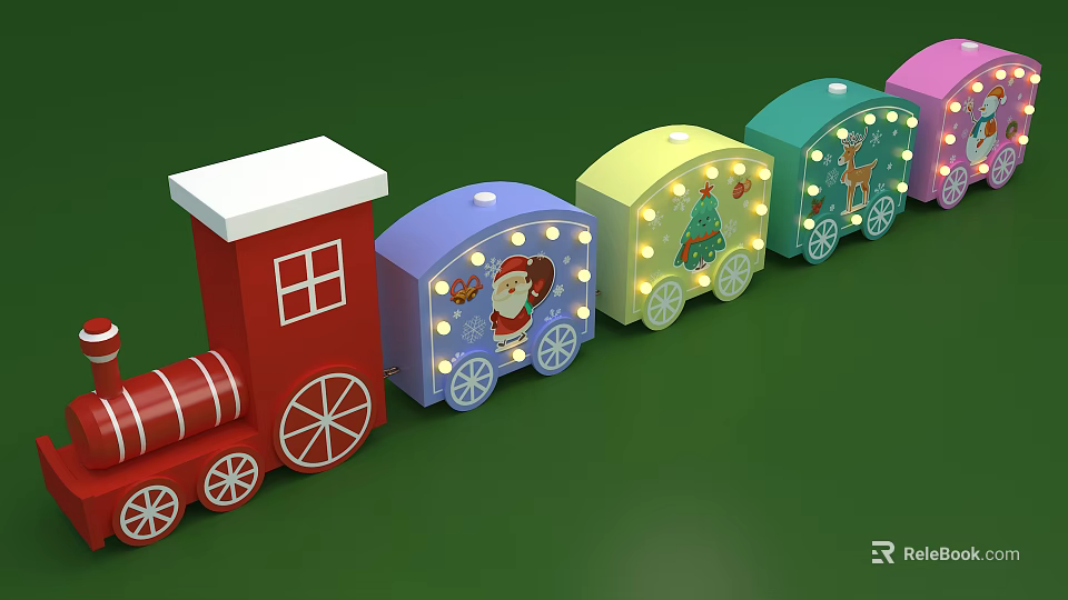 Electric Toy Train With Colorful Carriages Decorative Lights And Cartoon Patterns For Kids 3d model 