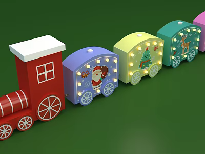 Electric Toy Train With Colorful Carriages Decorative Lights And Cartoon Patterns For Kids 3d model