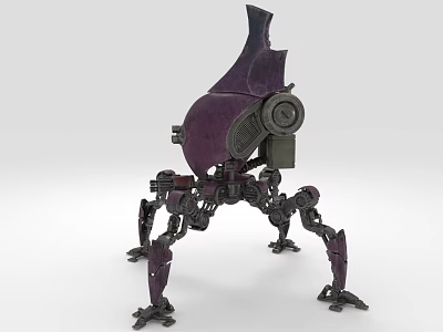 Detailed Purple Mechanical Creature With Robotic Legs And Circular Gear Component Design 3d model