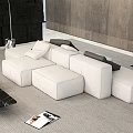 Modern Living Room Interior With Black Stone Wall White Sofas And Arched Floor Lamp 3d model