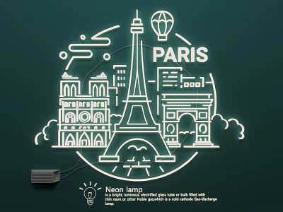 Paris Landmarks Neon Lamp Combination with Eiffel Tower Arc de Triomphe Notre Dame Silhouettes 3d model
