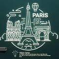Paris Landmarks Neon Lamp Combination with Eiffel Tower Arc de Triomphe Notre Dame Silhouettes