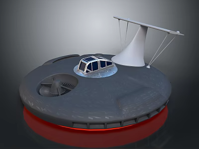 Futuristic Cosmic Spacecraft With Circular Platform Blue Window Cabin And White Cone 3d model