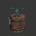 Black Iron Anvil Placed On Wooden Barrel With Metal Hoops For Blacksmith Work