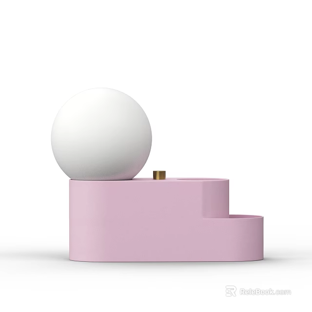 Modern Abstract Shaped Table Lamp Featuring White Spherical Shade and Pink Stepped Base 3d model 
