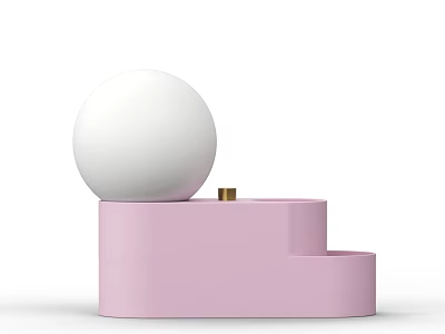 Modern Abstract Shaped Table Lamp Featuring White Spherical Shade and Pink Stepped Base 3d model