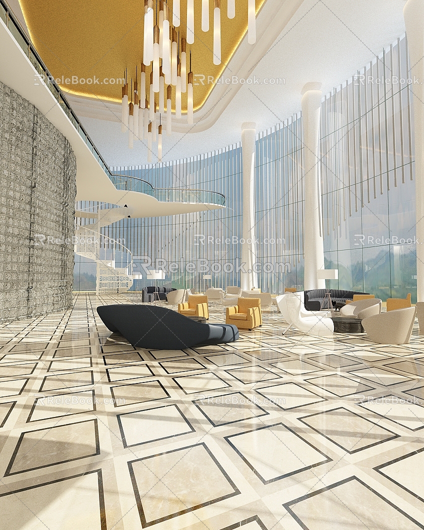 Modern Hall Hotel Lobby 3d model