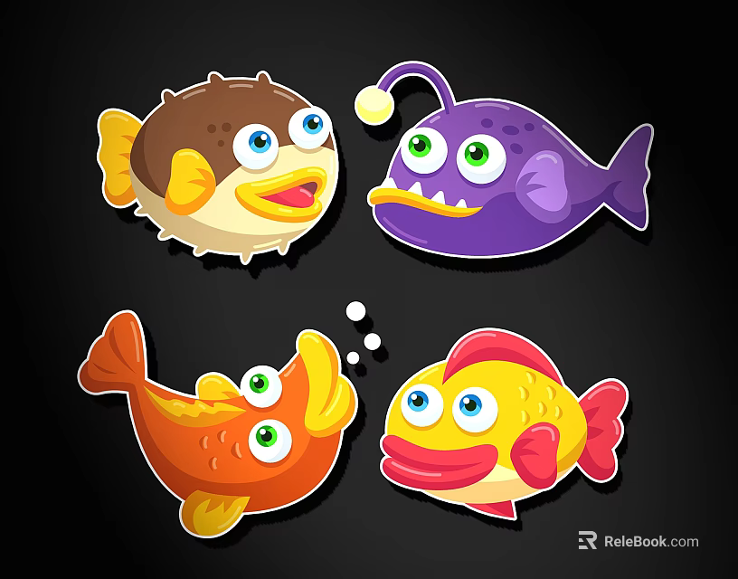 Colorful Cartoon Fish Wall Decor For Home Living Room Decoration 3d model 