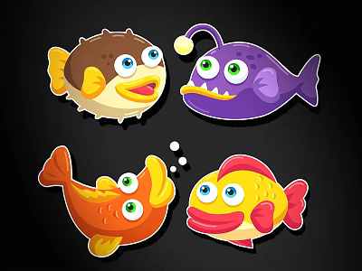 Colorful Cartoon Fish Wall Decor For Home Living Room Decoration 3d model