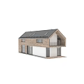 Detached Villa With Wooden White Exterior Sloped Roof Solar Panels Balcony And Large Windows