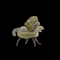 Single Sofa with Floral Pattern Yellow Gray Upholstery Curved Armrests and Metal Legs
