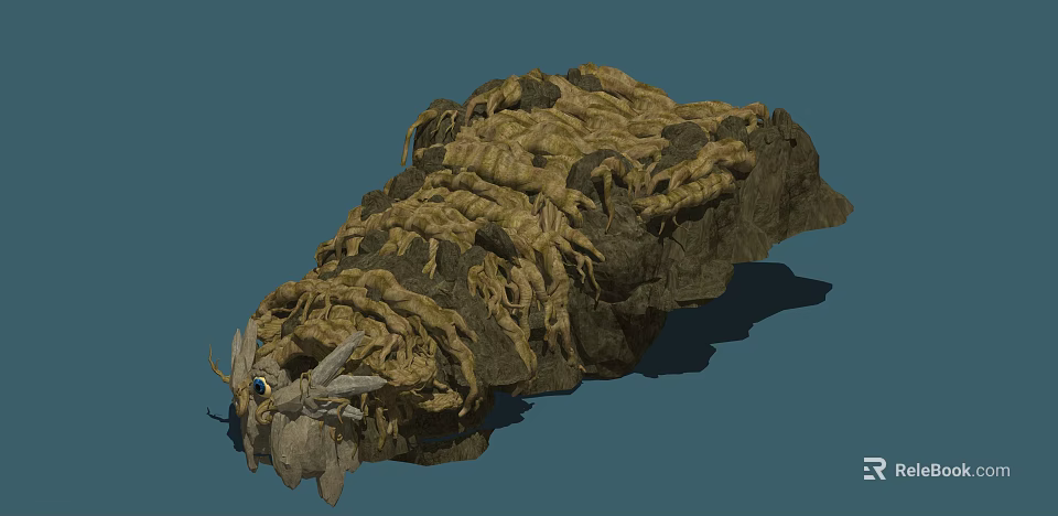 Twisted Vines Covering Rock With Earthy Texture And Mystical Eye Feature 3d model 