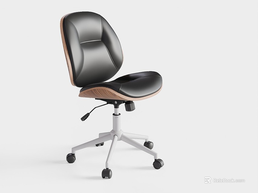 Modern Black Leather Office Chair With Wooden Accents And Silver Base 3d model 