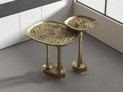 Elegant Gold Metal Side Tables With Intricate Carved Patterns And Stable Decorative Bases 3d model