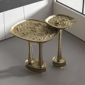 Elegant Gold Metal Side Tables With Intricate Carved Patterns And Stable Decorative Bases