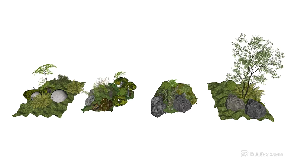 Small Garden Landscaping With Various Flower Plants Greenery And Decorative Rocks 3d model 