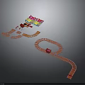Modern Toy Train Railway Set With Red Tracks And Colorful Blocks