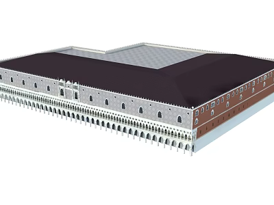Classical Historical Building Structure With Dark Roof Gray Facade And Arched Windows Design 3d model