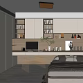 Modern Tatami Bedroom Interior Design With Built in Desk Bookshelves And Warm Lighting