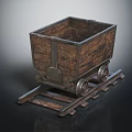 Vintage Wooden Mine Cart Featuring Metal Accents on Rustic Rails