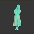 Woman In Light Pink Dress Standing With Arms Crossed Against Gray Background