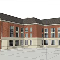 Classical Red Brick Commercial Complex With Large Windows And Arched Entrance 3d model