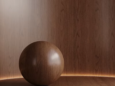 Wooden Sphere In Warm Lit Wooden Textured Space 3d model