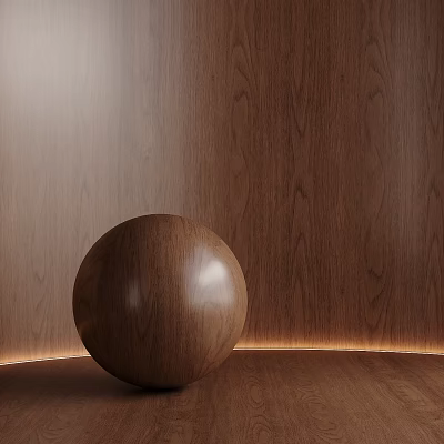 Wooden Sphere In Warm Lit Wooden Textured Space 3d model