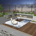 Serene Rooftop Garden With Wooden Deck Sofa Seating Green Plants Ambient Lighting And Water Feature