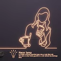 Artistic Neon Light Combinations Featuring Woman Silhouette Holding Two Cups On Dark Background