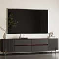 Modern TV Stand With Flat Screen TV Decorative Plant Books And Storage Drawers