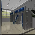Modern Blue Gray Dormitory Room With Bunk Beds Desks Window And Green Plant
