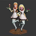 Anime Game Characters In Black White Maid Outfits Holding Trays With Drinks And Food