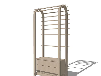 Modern Wooden Clothes Rack With Arched Frame Multiple Shelves And Bottom Drawer 3d model