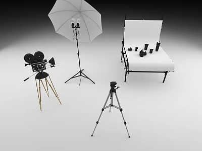 Professional Photography Studio Equipment Including Tripod Umbrella And Camera Gear 3d model
