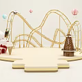 Creative Stage with Golden Roller Coaster Track Mountain Shaped Decor and Colorful Hot Air Balloons
