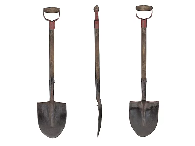Durable Hardware Tools Including Metal Shovels And Pickaxe With Wooden Handles 3d model