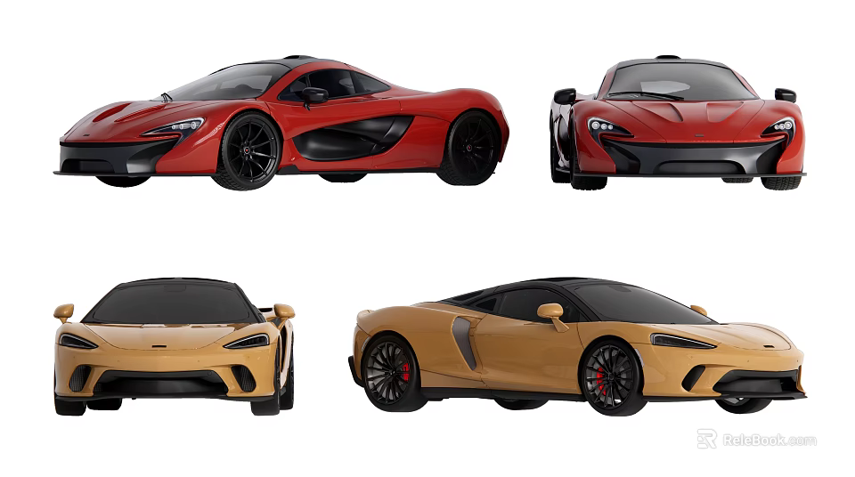 Red And Gold Luxury Sports Cars With Sleek Exterior Design And Modern Styling 3d model 