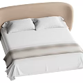 Double Bed With Beige Headboard White Sheets Pillows And Soft Blanket 3d model