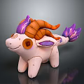 Cute Fantasy Game Movie Character With Pink Body Orange Horns Purple Fur Tail