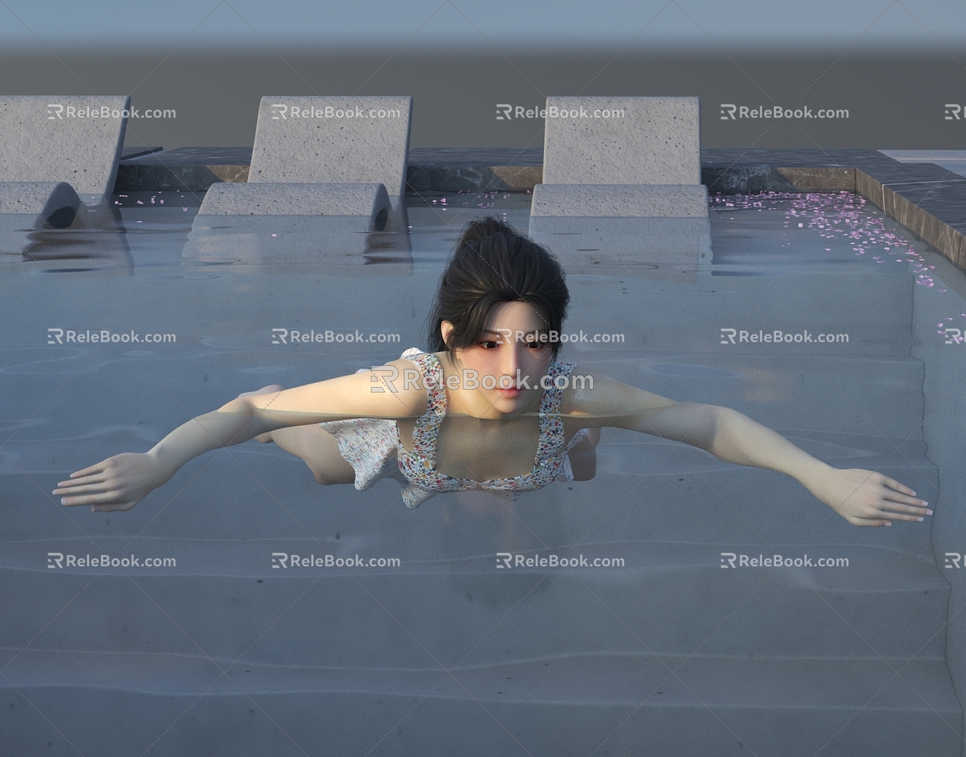 Modern woman swimming beauty 3d model