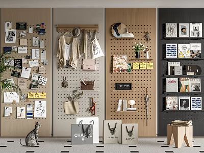 Modern Wall Decor with Corkboard Photos Notes Pegboard and Picture Frames 3d model