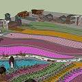 Waterfront Landscape Design Featuring Winding River Colorful Belts Walking Paths And Terrace Structures 3d model