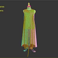 Colorful Square Pattern Sleeveless Long Dress Displayed On Black Mannequin In Gray Background