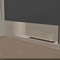 Modern Linear Fireplace With Burning Flames Stone Wall Gray Cabinets And Wooden Flooring