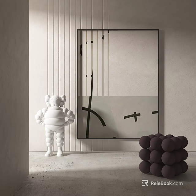 Modern White Sculpture And Abstract Art With Dark Spherical Decor 3d model